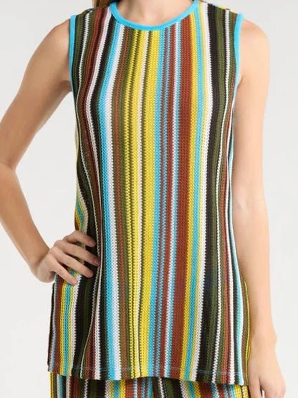 Staud Blue Valley Stripe Open Stitch Knit Top and Pants